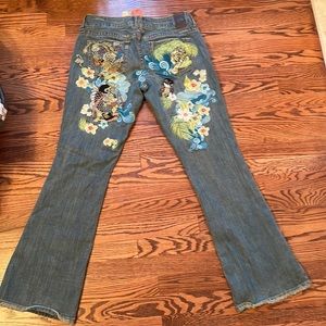 Y2K low rise embroidered jeans